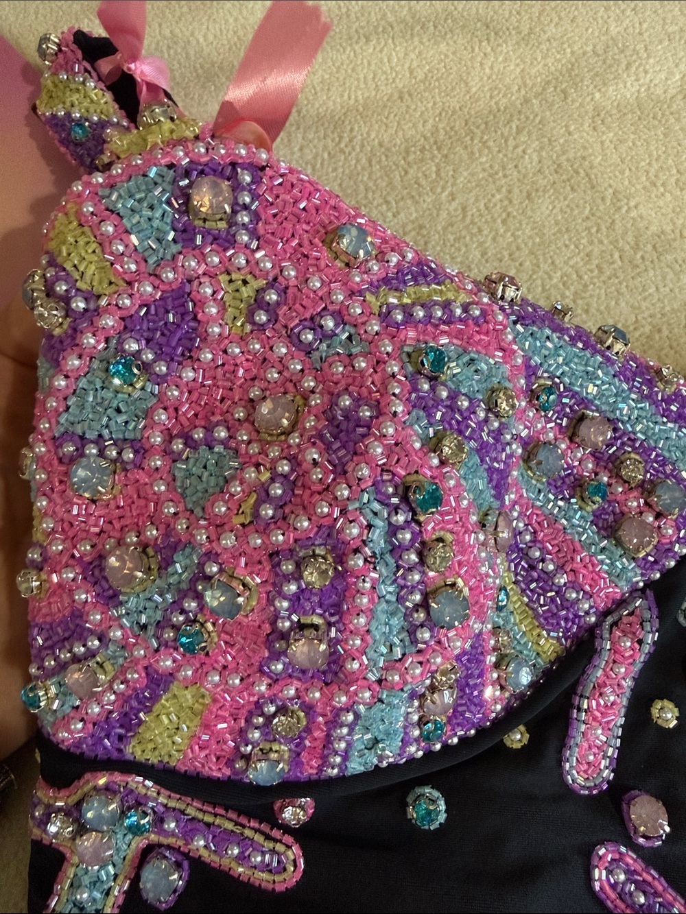 Oceanus goddess new Black One-Piece Swimsuit with Pink Beaded Starfish Accents - Picture 7 of 11